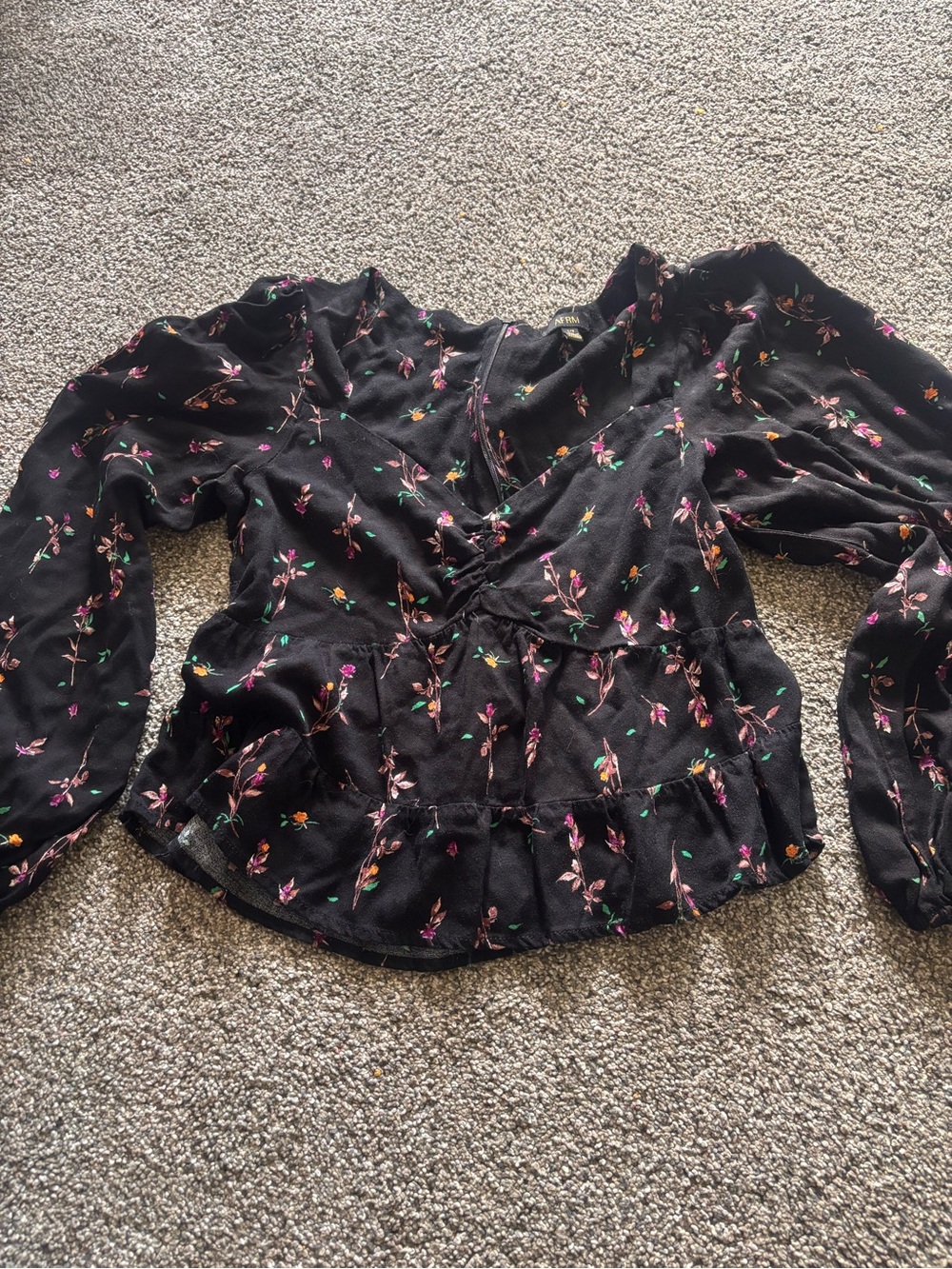 AFRM Black Floral Wrap Peplum Blouse